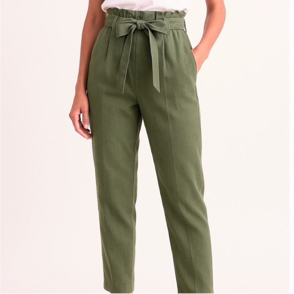 Sezane 'Austin' Tie Front Green High Waisted Paperbag Pants - Women US 8, EU40